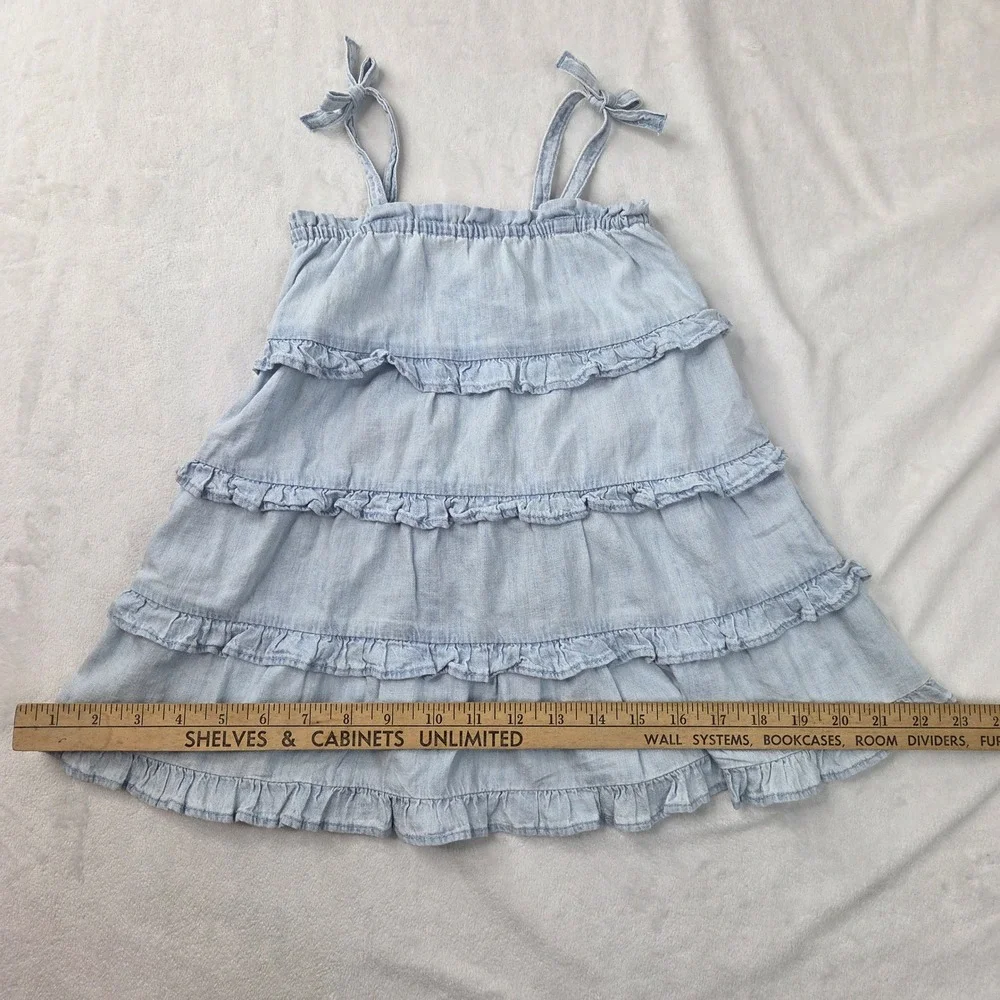 Gap Denim Dress Girls 2T Light Blue Ruffle Tiered Chambray Tie Strap Excellent